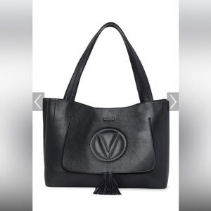 Mario Valentino Ollie Leather Tote Bag NWOT Black Pristine Condition